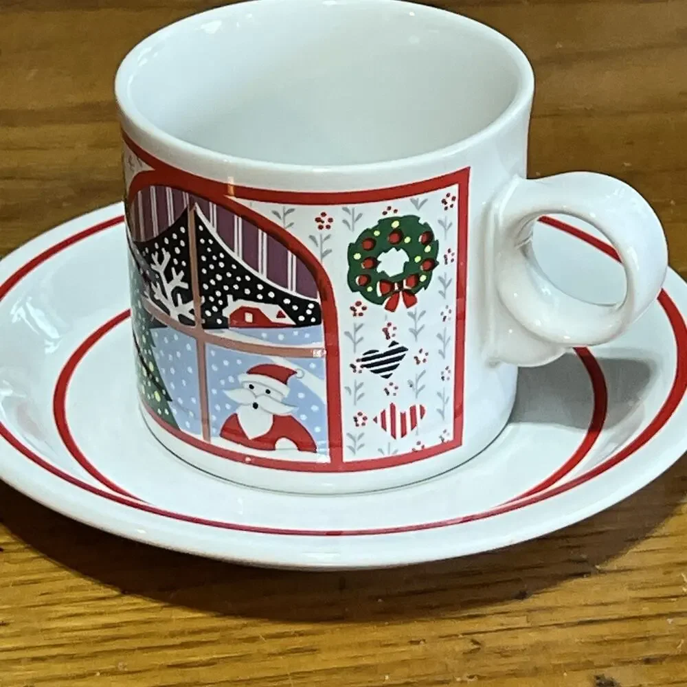 Vtg Noritake Twas the Night Before 8100 Coffee Mug Saucer Scottie Dog